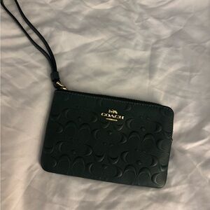 Coach Embossed Dark Green Wristlet